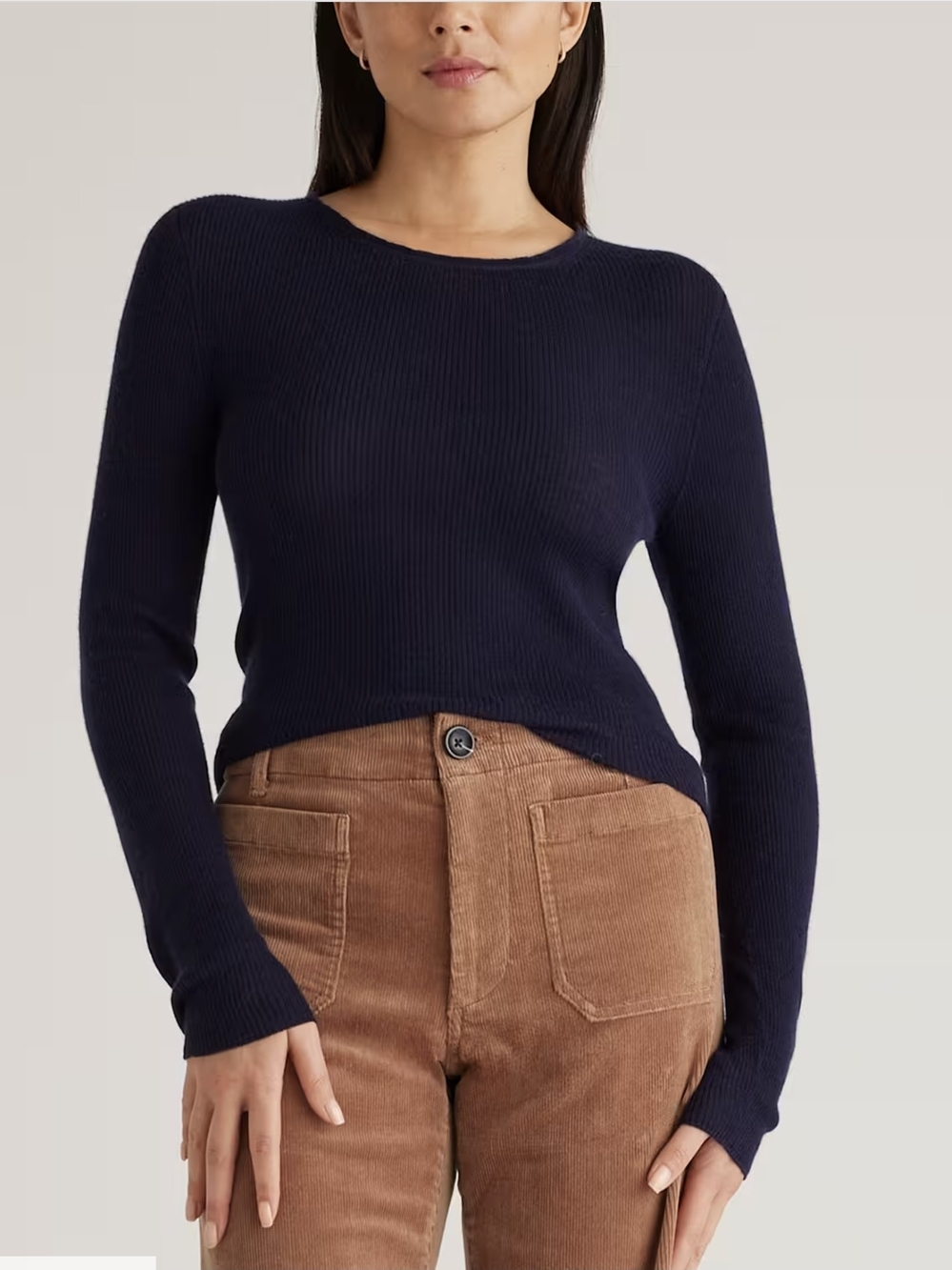 Quince Featherweight Cashmere Ribbed Crewneck Sweater Deep Navy Slim Fit